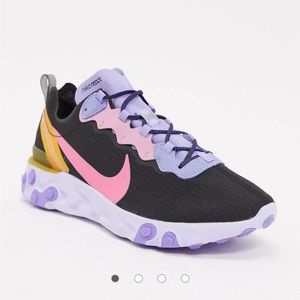 🩷💛💜Nike React Element 55 Premium trainers in black/pink